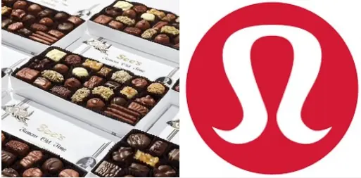 See's Candy and a Lululemon logo